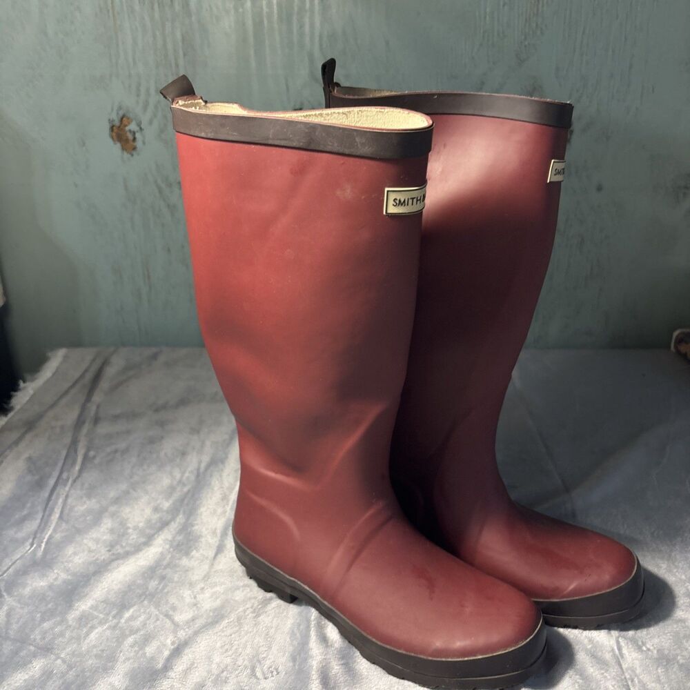 Smith & Hawken Women's Rubber Boots Size 7 Waterproof Rain Boots Maroon